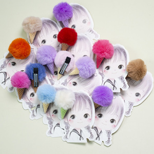 Pince à cheveux alligator personnalisée en fausse fourrure pompon style crème glacée, boule de fourrure moelleuse, accessoire pour cheveux d'enfants, emballage cadeau pour vêtements - Product Image 1
