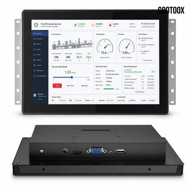 10.1 Inch IP65 Waterproof Food Processing Industrial Touch Screen Monitor 16:9 VGA Front Panel Harsh Environment Display