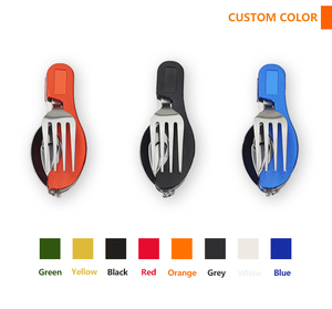 Thương mại đảm bảo 1 moq 3-in-1 thép không gỉ có thể gập lại đa chức năng Pocket dao nĩa muỗng cắm trại đồ dùng Set - Product Image 3