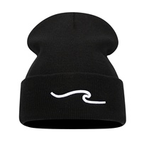 Gorro de Punto con Bordado 3D de Ondas, Unisex, Moderno, Cálido, para Otoño e Invierno, Versátil, de Tela Común