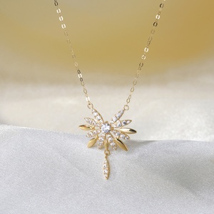 Custom 18K 14K 10K 9K <span class=keywords><strong>oro</strong></span> puro piccola collana <span class=keywords><strong>con</strong></span> ciondolo strass Hexawn stella catena per matrimoni - Product Image 4