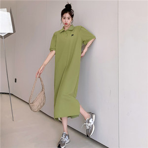 Meilleure vente robe brodée coréenne t-shirt long décontracté vêtements de plage d'été baggy col polo fendu tricot t-shirts robes pour <span class=keywords><strong>Wo</strong></span> - Product Image 2