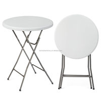32-Zoll Runder Klappbarer Bartisch mit HDPE-Tischplatte und Grauem Metallrahmen Ideal für Outdoor-Partys