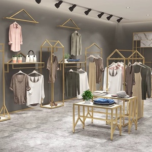 Cửa hàng quần áo vàng của phụ nữ treo quần áo giá nóng trung tâm mua sắm quần áo cửa hàng trưng bày kệ trang trí đặt ra - Product Image 1