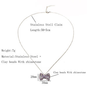 חם מכירה bowknot <span class=keywords><strong>rhinestone</strong></span> חרוזים חרסית קשת חוטי נירוסטה סגול לבן שרשרת מתוקה - Product Image 6