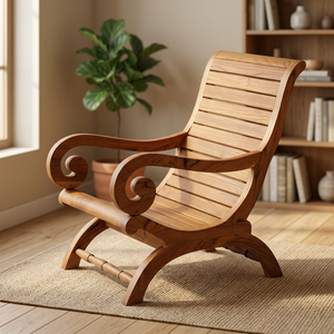 Chaise longue Kartini en teck massif avec accoudoirs dynamiques à motifs, chaise inclinable à lattes pour patio - Product Image 2