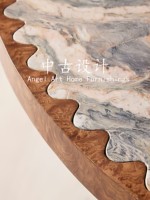 Table à manger de luxe en résine marbrée naturelle et imitation bois, style Moyen Âge, confectionnée à la main par des designers, avec une touche artistique