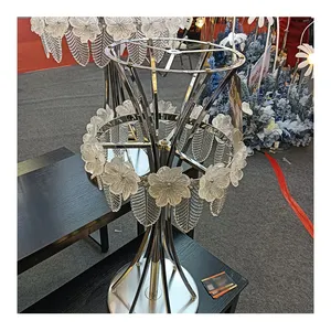 Wedding Party Supplies Gold Metal High Tall Crystal Flower Stand Wedding Events Crystal flower vase