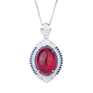 Wholesale Fashion Jewelry Eco-friendly Copper 15*20-13*18mm Red Cubic Zirconia Necklace and <b>Earrings</b> Ethnic Jewelry <b>Sets</b> - Product Image 2