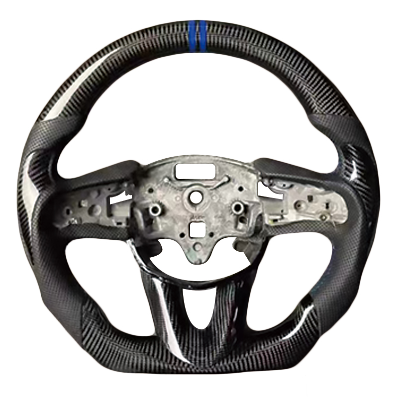 Fibra de Carbono+Cuero Perforado+Agarre+Raya Azul