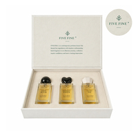 Boîtes rigides élégantes de style livre, bleu et blanc, avec logo personnalisé, pelliculage mat, pour 3 flacons de parfum, coffret cadeau