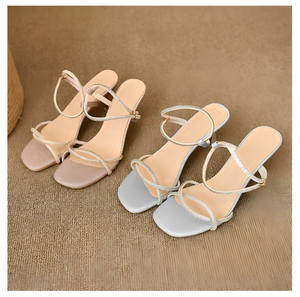 Women's Sandals Rhinestone Straps Square <strong>Toe</strong> 35-41 Convertible Shoes OEM <strong>Support</strong> No-slip Rubber Sole Dating Commute Party Daily - Product Image 1