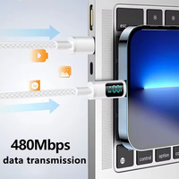 Câble de données USB-C vers USB-C 100W, tressé en nylon, charge rapide, entièrement compatible avec les téléphones mobiles, avec affichage numérique LED