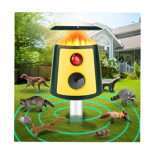 Nouveau répulsif solaire pour animaux amélioré avec lumières de flamme pour jardin ferme Coyote raton laveur chien chat singe oiseau dissuasif Flash Light