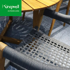 Set <span class=keywords><strong>da</strong></span> Pranzo Moderno per Esterni in Legno di Teak con Tavolo Rotondo e 4 Sedie con Intreccio in Corda per <span class=keywords><strong>Giardino</strong></span>, Hotel e Parco - Product Image 5