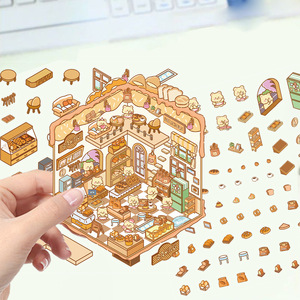 Oso de dibujos animados panadería 3D PVC paisaje pegatinas miniatura cabaña roja DIY escena descompresión mano cuenta libro decorativo - Product Image 2