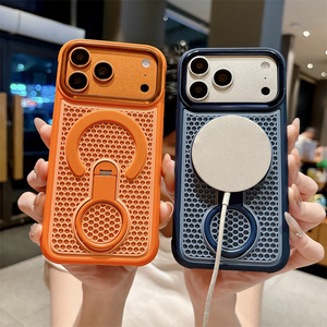 Funda magnética mate con diseño de panal para iPhone 17 16 15 Pro Max, soporte de malla transpirable con anillo y cubierta trasera ventilada - Product Image 3