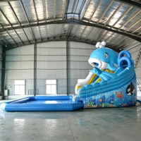 Tobogán Acuático Inflable Comercial con Piscina de Chapoteo, Tobogán Inflable para Parque Acuático para Niños, Alquiler para Eventos al Aire Libre