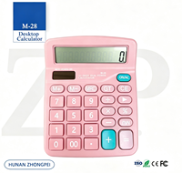 Calculatrice de bureau M-28 rose avec circuit imprimé, 12 chiffres, double alimentation, grand écran, touches confortables, base antidérapante