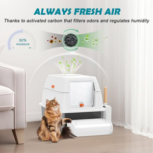 Bac à litière pour chat en acier inoxydable avec couvercle, entièrement fermé, grand bac à litière pour chat, entrée avant, sortie supérieure - Product Image 5