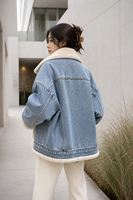 Giacca in Denim Foderata in Finta Pelliccia per l'Inverno, Cappotto in Jeans Oversize con Interno in Sherpa, Caldo, Traspirante e Antivento