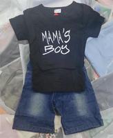 Nouveaux ensembles deux pièces pour filles et garçons, t-shirt à manches courtes en coton imprimé dessin animé, pantalon en jean à nœud, vêtements pour enfants