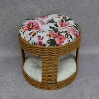 Lit pour chat en rotin PE tissé à la main, demi-cercle, artisanal, nid pour animaux de compagnie, utilisation en intérieur, panier tissé pour chaton, coussin lavable