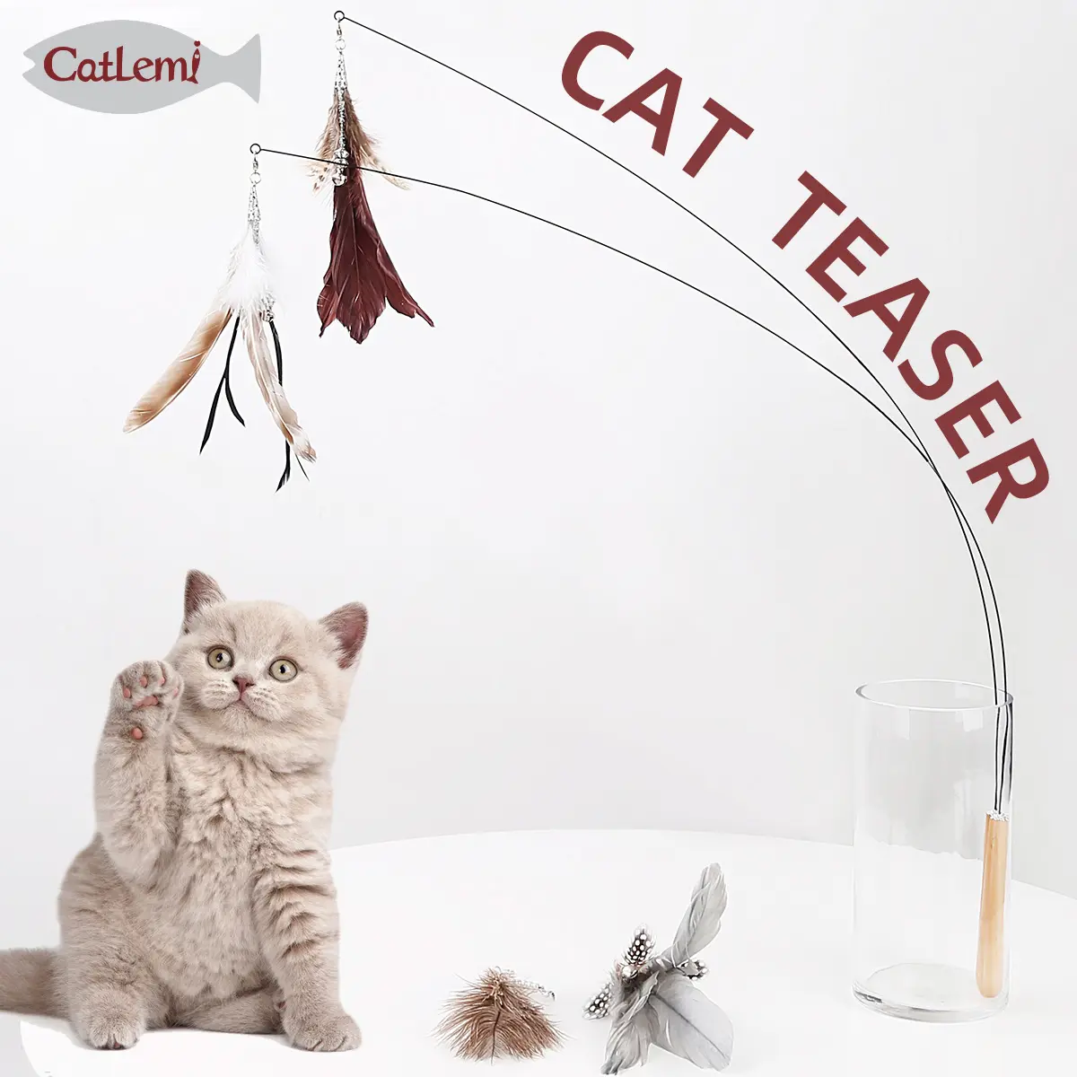 Ecofriendly divertente piuma pet cat toys cat teaser, gatto bacchetta con teaser di bastone giocattoli