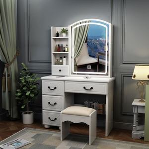 Tuochen Miroir LED moderne réglable amovible avec tiroirs de rangement en bois massif, port USB, coiffeuse compacte - Product Image 3