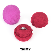 Boîte à bague rotative à base plate avec couvercle rond, personnalisable avec logo, en velours, pour demande en mariage, emballage de bague de fiançailles, boîte cadeau pour bijoux