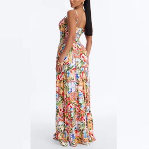 Robe longue bohème tropicale <span class=keywords><strong>à</strong></span> bretelles <span class=keywords><strong>spaghetti</strong></span> et détail <span class=keywords><strong>à</strong></span> nouer, fluide et <span class=keywords><strong>à</strong></span> volants, idéale pour les vacances d'été <span class=keywords><strong>à</strong></span> <span class=keywords><strong>la</strong></span> plage, personnalisable - Product Image 3