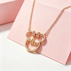 Personalized <b>Custom</b> Script <b>Name</b> <b>Necklace</b> Cute Pendant With Pink Crystal Bow Cubic Zirconia Cartoon <b>Necklace</b> Birthday Gift - Product Image 3