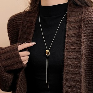 Collar estilo occidental de moda con cadena dorada, joyería vaquera para mujer y hombre, collar bolo con piedra natural de ojo de tigre ovalado - Product Image 2