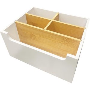 Caja de almacenamiento de madera de bambú con divisores, organizador rectangular de escritorio de oficina para papelería, cosméticos, aperitivos - Product Image 3