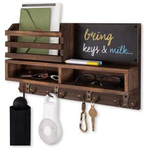 Wandgemonteerde Houten Posthouder Met Plank En <span class=keywords><strong>3</strong></span> Vloeibaar Krijt Krijtbord Mail Sorteerder Organizer Voor Badkamer - Product Image 1