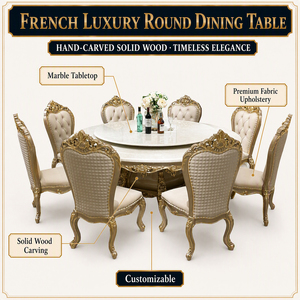 Tavolo <span class=keywords><strong>da</strong></span> <span class=keywords><strong>Pranzo</strong></span> Rotondo Grande <span class=keywords><strong>in</strong></span> Stile Francese - Lussuoso Tavolo <span class=keywords><strong>in</strong></span> <span class=keywords><strong>Marmo</strong></span> <span class=keywords><strong>con</strong></span> Piattaforma Girevole Elettrica - Adatto per Ville di Lusso - Product Image 4