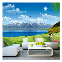Mural Wallpaper Awan Putih Langit Biru 3d Kustom, Mural Latar Belakang Sofa Ruang Tamu Kamar Tidur Pemandangan Padang Rumput Langit