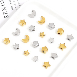 Cuentas espaciadoras de estrella y luna de acero inoxidable de 6 mm, 7 mm y 8 mm para la fabricación de pulseras, accesorios de joyería al por mayor - Product Image 1