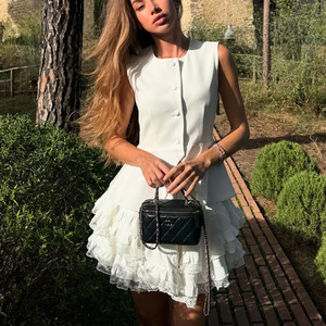 Ensemble deux pièces pour femmes, haut sans manches à boutons, <span class=keywords><strong>jupe</strong></span> <span class=keywords><strong>tutu</strong></span> taille haute, mode décontractée transfrontalière, été, haut de gamme - Product Image 2