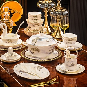 Service de vaisselle en céramique Jingdezhen, vaisselle et articles de table en porcelaine osseuse chinoise neuve, vaisselle de déménagement - Product Image 2