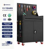 Armoire à outils mobile avec panneau perforé, tiroir verrouillable et organisateur en acier à double porte pour atelier de réparation électrique