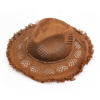 Chapeau de cowboy en paille à bord brut et design ajouré, personnalisé, vente en gros, chapeau de paille Panama pour l'été, le soleil, les voyages en plein air et la plage