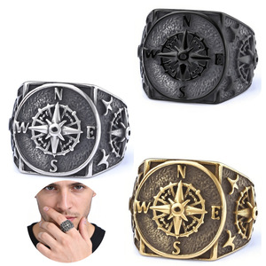 Anillo Cruz Vikingo Personalizado con Runas Nórdicas, Banda de Acero Inoxidable, Joyería Vintage de Explorador Marítimo <span class=keywords><strong>para</strong></span> Hombre - Product Image 1