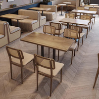 Ensemble de table et banquette en rotin et bois massif pour restaurant commercial, café, restaurant occidental, salon de thé
