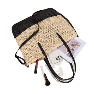 Nuova <span class=keywords><strong>Borsa</strong></span> da Spiaggia da Donna in Paglia Intrecciata con Chiusura a Cerniera, <span class=keywords><strong>Tre</strong></span> Cinghie, Grande Capacità, Porta Documenti Interno, <span class=keywords><strong>Borsa</strong></span> a Spalla - Product Image 5