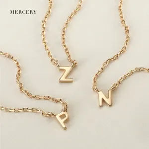 Mercery-Collier de lettres personnalisées en or véritable 14 K, alphabet A à Z, pendentif bricolage, breloque initiale, bijoux simples en or massif