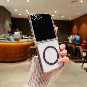 Étui de téléphone magnétique transparent en TPU PC à motif diamant, anti-jaunissement, antichoc pour Samsung Z Flip 8 7 6 Motorola, compatible avec la charge sans fil - Product Image 5