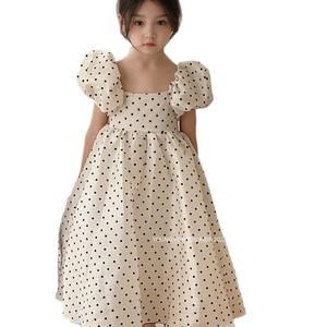 Robe d'été 2026 pour filles à pois en fil perlé, style princesse, manches bouffantes, grande jupe évasée et moelleuse - Product Image 1