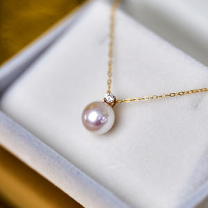 Ensemble collier et boucles d'oreilles en argent pur S925 avec pendentif en perle de culture de style tournesol en chanvre véritable de 8-9 mm - Product Image 2