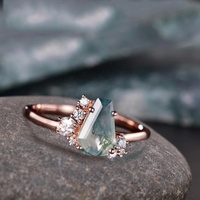 Anillo de compromiso de ágata de musgo verde de ataúd vintage Anillo de boda de ágata de musgo de plata esterlina 925 Anillo de promesa de aniversario